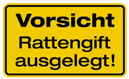 Aufkleber Warnung „Vorsicht Rattengift ausgelegt!“ Hinweis Schild Folie selbstklebend, signalgelb | Größen wählbar Made in Germany, Größe: 24x40cm