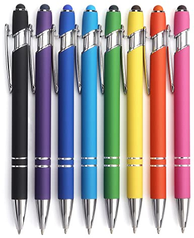 Bribobo 8 Pack Ballpoint Pen 2-in-1 Stylus, 1.0 mm Black Ink