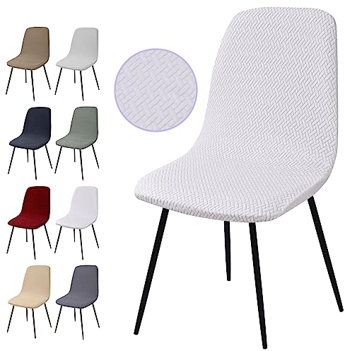 Stuhlhussen 4er Set, Stretch Stuhlbezug Jacquard Esszimmerstühlhussen Universal Stuhlhussen Abnehmbarer Waschbarer Stuhlabdeckung für Esszimmer,Hotel,Bankett,Hochzeit,Partys Deko(T-Weiß,4er Set)