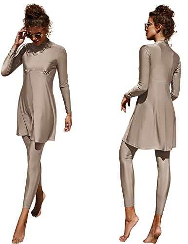 Femmes Maillots de Bain Musulmans Islamique Modest Couverture Complète Burkini Manches Longues Haut Pantalon Natation été Tenue Plage Maillots Rashguards 2 Pièce Abricot - Fluide XL