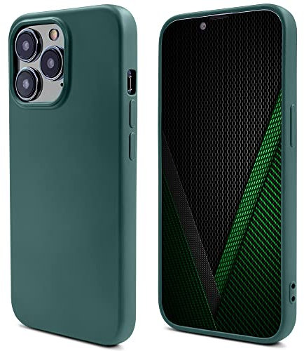 Moozy Lifestyle. Silicone Case for iPhone 14 Pro, Dark Green - Liquid Silicone Lightweight Cover with Matte Finish and Soft Microfiber Lining, Premium Silicone Case