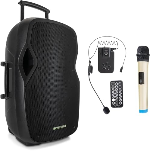Pronomic Move 15 Partybox - Mobile PA-Anlage Bluetooth Lautsprecher TWS - Musikbox mit leistungsstarkem Akku - Leistung 30W (RMS) - Set inkl. Aktivbox, Funkmikrofon, Headset und Fernbedienung