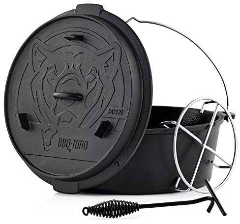 BBQ-Toro Dutch Oven Emaille Serie | Emailliert 13,6 Liter | Gusseisen Kochtopf ohne Füßen | Bräter mit Deckelheber, Gusstopf, Feuertopf, Gussbräter, Grilltopf, Gusskessel, Schmortopf