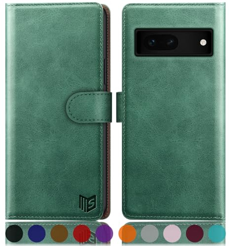 SUANPOT [RFID Schutz für Google Pixel 7A Hülle PU Leder Handyhülle Lederhülle Klapphülle Kartenfach Flip Cover für Pixel 7A Handy hülle Leather Wallet Phone Case Hellgrün