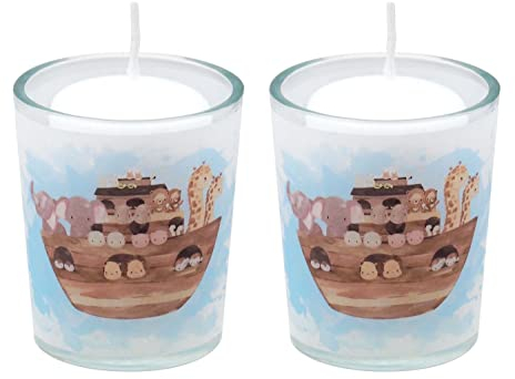 Windlichtglas mit Banderole inkl. Kerze Taufe Arche Noah Set 2 Stück