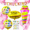 Einschulung Schuleinführung Deko Set für Mädchen,SCHULKIND Banner + 2pcs HURRA SCHULKIND Folienballon + 18 Luftballon+Zuckertüte Folienballons mit ABC+ 21 Konfetti Schulanfang schulkind Deko