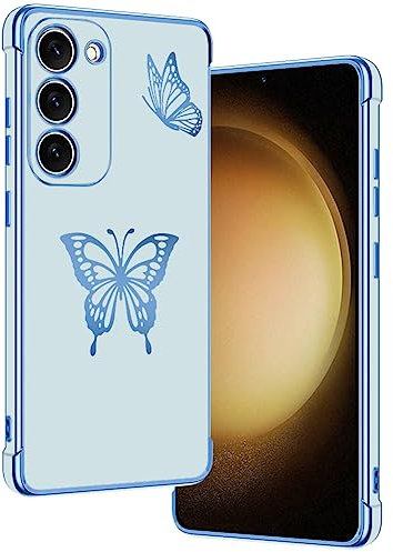 E-Lush Handyhülle für Samsung Galaxy S23 Plus Hülle Schmetterling Muster Mädchen Galvanisierte Schutzhülle für Samsung S23 Plus Hülle Dünn Weich TPU Silikon Stoßfeste Case mit Kameraschutz, Blau