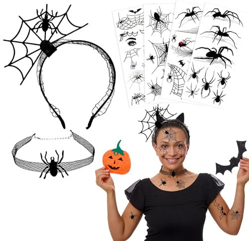 Dbuwqips 6 Stück Spinnweben Stirnband Spinnen-Haarreifen Spinnen Kopfschmuck für Halloween Verkleiden Sich Prom Partei