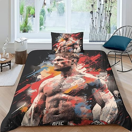 OPSREY Boxing Champion Waschbar Bed Linen Sets Zip-Verschluss Fight Bettdeckenbezug Satin Bettbezug Mit Kopfkissenbezügen Bettwäsche Set Verschiedene Größen Single(135x200cm)