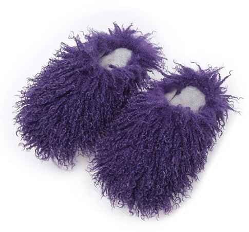Pantofole unisex in finta pelliccia, da donna, soffici, a pelo lungo, in finta pelliccia, per ragazze, lussuose, grandi, soffici, per esterni, con capelli lunghi e ricci, antiscivolo, calde (viola