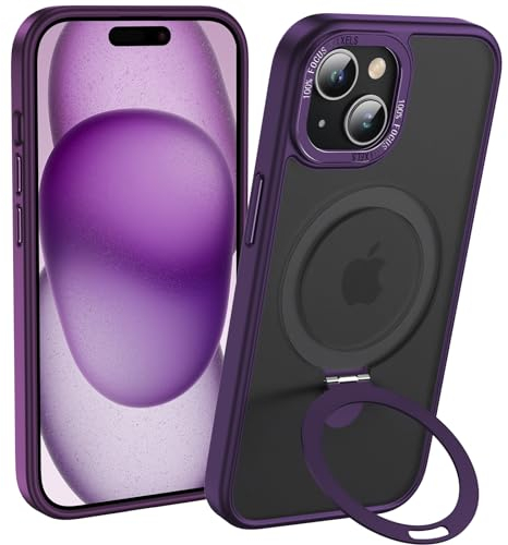 Anqrp Magz Serie für iPhone 15 Hülle, Magnetisch Ring Ständer, Halbtransparent Matte Schutzhülle, Militär Stoßfest Handyhülle für iPhone 15 mit Silikon 6.1’’, Lila