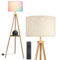 OUTON RGB Stehlampe Dimmbar Dreibein Holz mit Regal, Fernbedienung, 4 Farbtemperatur, Kompatibel mit Alexa und Google Assistant, 16 Millionen Farben, für Wohnzimmer, Schlafzimmer, Büro (Holz)