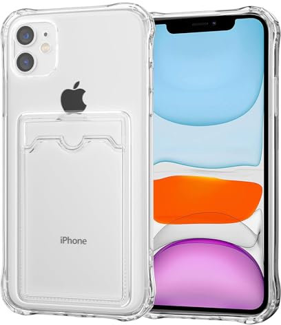 Orgsty Cover per iPhone 12, Custodia Trasparente con Porta Carte, [Protezione Della Lente] Custodia Non-Giallo Morbida Silicone TPU Antigraffio Cover, Trasparente