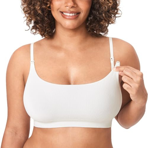 MOMANDA Soutien Gorge d'allaitement sans Armature Invisible Maternité Confortable de Nuit avec Coussinets Amovibles Islande Blanc S