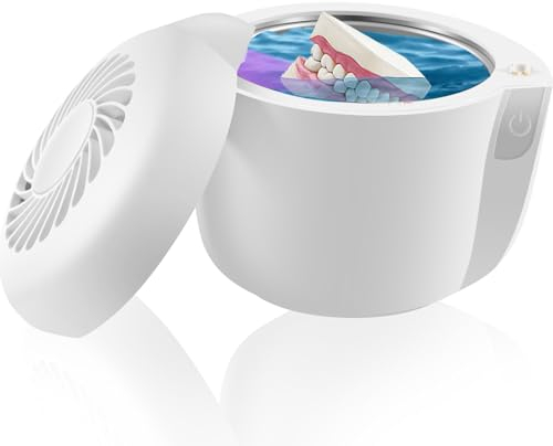 Ultrasonic Cleaner Ultrasonic Retainer Cleaner Machine for Dentures Aligner Retainer Whitening Trays Toothbrush Head Ultrasonic Cleaner with LED Light for All Dental Appliances Jewelry, Diamonds