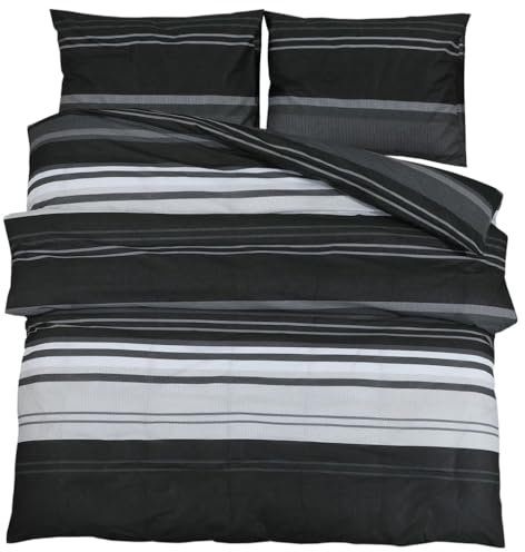 vidaXL Bettwäsche Set, Bettbezug in elegantem Look, Deckenbezug Kissenbezug mit verstecktem Knopfverschluss, Bettdeckenbezug Duvetbezug, Schwarz Weiß 260x240cm Baumwolle