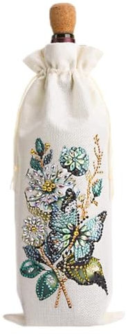 Fiorky Sacs Cadeaux de vin en Toile de Jute - Peinture Diamant à Faire soi-même - Peinture Diamant - Fleur -Animal -Sac de Bouteille de vin Rouge -Sac décoratif créatif pour vin et Champagne
