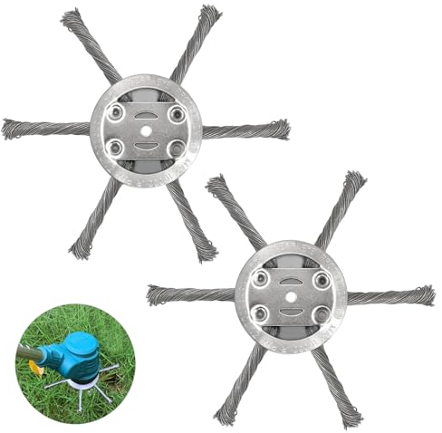 2 Stück Unkrautbürste für Rasentrimmer, Unkraut Entferner Gerät, Freischneider Bürste, 5mm Bohrung Wildkrautbürste, Grasschneidekopf Aus Stahldraht (6 Kopf)
