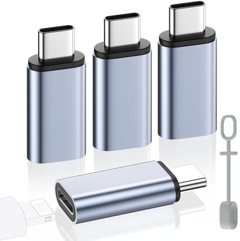 MoKo 4 Pack Lightning Female to USB C Male Adapter,USB-C Lightning Adapter for iPhone 15/16 Pro/16 Pro Max/Plus,Galaxy S24,iPad,iPhone to USB C Adapter for Charging/Data Sync, NOT for Audio/OTG, Gray