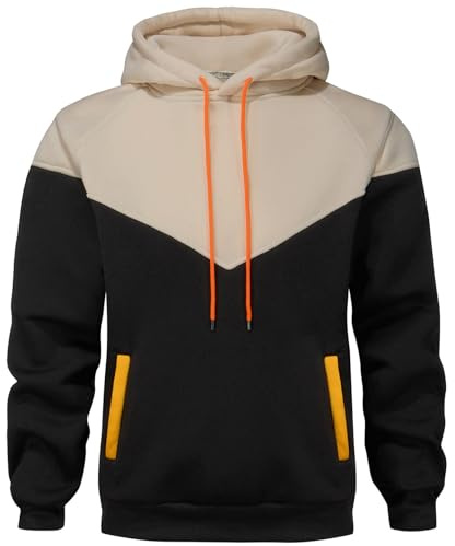 comefohome Mens Hoodie Pullover Color Block Sweatshirts Long Sleeve Hoody Drawstring Casual Tops with Pockets