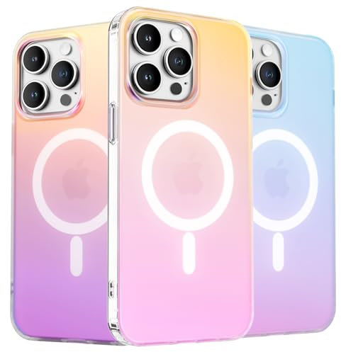 ORNARTO Compatible with iPhone 14 Pro for MagSafe Case,Shockproof Protective Rainbow Case,Wireless Charging Magnetic Phone Cases Iridescent Cover 6.1 inch-Sunset