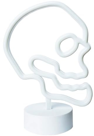 LOLAhome Neon Sign Decoration Halloween, Table Base, Neon Halloween Lamp, Battery or USB Powered Neon Sign, Parties Halloween Home, Showcase, School, Celebrations (White)