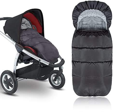 Winterfußsack Baby Fußsack Fußsack für Kinderwagen Buggy Gepolsterter Fußsack Winterfußsack Reißverschluss Waschbar für Babyschale, Kinderwagen & Buggy (Black-Gray-01)
