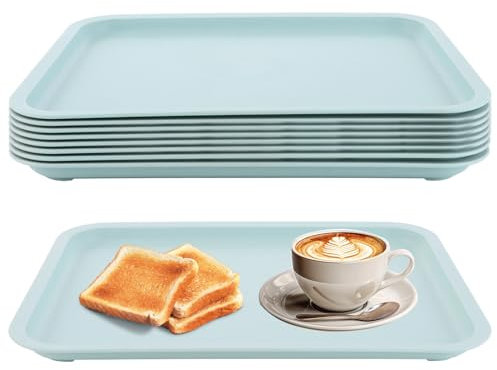 MIVIDE 8 vassoi in plastica, 30,5 x 23 cm, piatti da portata rettangolari, piatti da portata in plastica per artigianato, scuola, caffetteria, blu