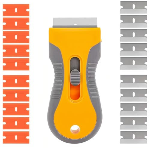 ZEPIQOR Rasqueta vitroceramica con 10 de Acero al Carbono y 10 Hojas de plástico, Rascador de Vidrio y vitrocerámica, para la eliminación de Pegamento, Pintura, calcomanías, Tinte