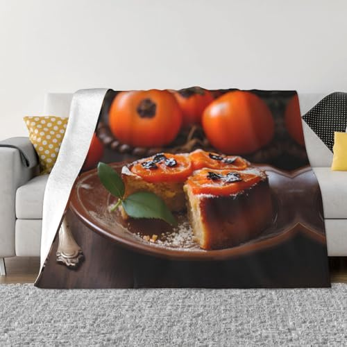 POEZJZW Flanelldecke für Bett, getrocknetes Persimmonen-Pfannkuchen-Muster, Decke für Bett, 203 x 152 cm, Decke für Männer, Frauen und Kinder, superweiche Plüschdecke