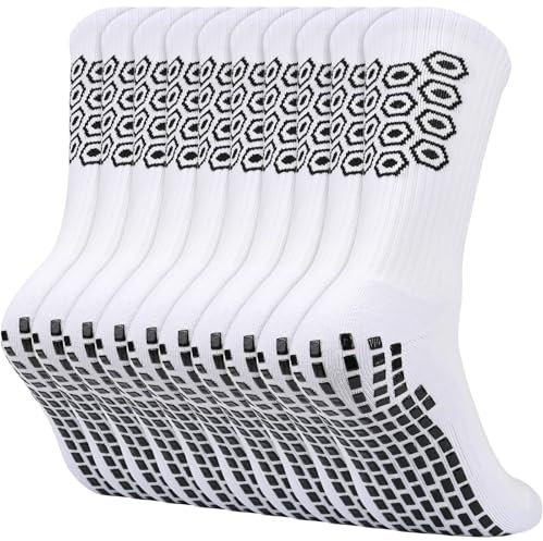 ouhos 5 Paare Fussballsocken Grip Rutschfeste Fussball Fußball Socken Fußballsocken Sportsocken Laufsocken Herren 43-46 Baumwolle Weiß Schwarz