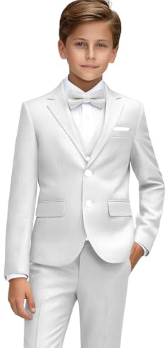 Conjunto de traje formal de lino de 3 piezas para niño, ajuste delgado, trajes de esmoquin para boda, adolescente, niño, traje de 10-12