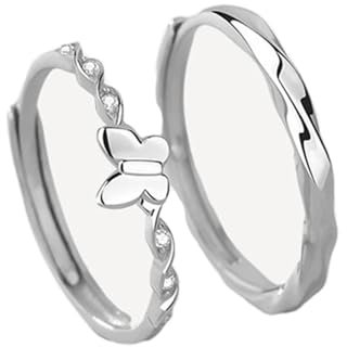 Calefee Ringe Set Silber 925, Hochzeit Ringe Paar Verstellbar Freundschaftsringe Gedrehter Ring mit Schmetterling und Zirkonia
