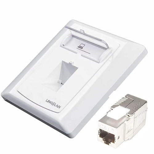 Premium RJ45 Ethernet Wall Socket | Single/Dual RJ45 Faceplate Set with Premium CAT8/CAT7/CAT6A Shielded Keystone Jack 10/40 Gbps/POE/Fits UK Backbox (Single RJ45, CAT 8 (Shielded))