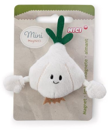 NICI 61868 Mini MagNici Aglio di peluche con calamita, aderisce a superfici metalliche, lavagne magnetiche e manici della borsa diventando un compagno di viaggio, 7 cm, bianco