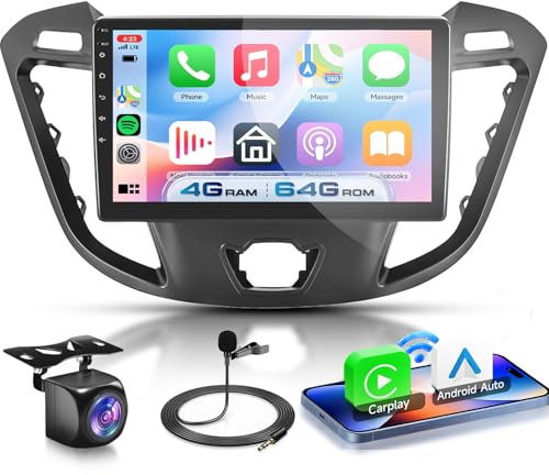 VECHTEL 4+64G Autoradio Android 15 für Ford Transit Custom Tourneo 2013-2018, 9 Zoll HD Touchscreen Auto Radio mit Drahtlos Carplay Android Auto GPS Wi-Fi USB Bluetooth 5.0 FM RDS Radio Rückfahrkamera