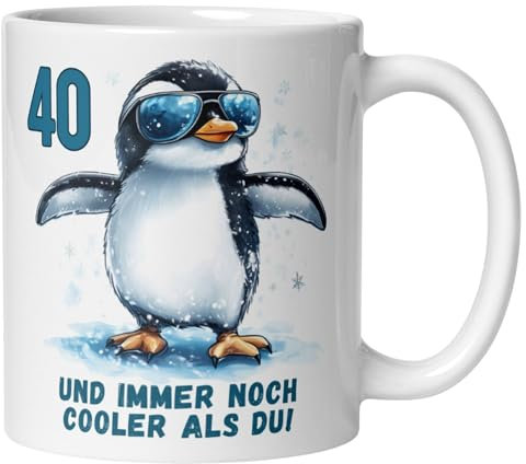 40 Geburtstag Männer Geschenk Tasse | Pinguin – 40 und immer noch cooler als du | Lustige Geschenk Geburtstagstasse mit Spruch 40. Geburtstag | 40ter Geburtstag - Witziges Geburtstagsgeschenk Mann