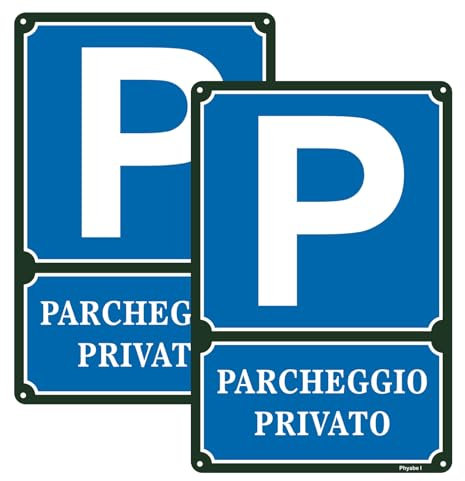 Cartelli Parcheggio Privato Metallo, 2 pezzi, misurano 30 x 20 cm. Segnalazione di Proprietà Privata in Alluminio, Impermeabile e Resistente ai Raggi UV.