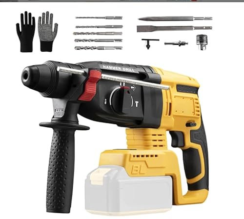 Taladro percutor inalámbrico compatible con Dewalt - Taladro de martillo giratorio sin escobillas SDS Plus, mango ajustable de 360°, diseño fácil de usar, selector multifunción para perforación y