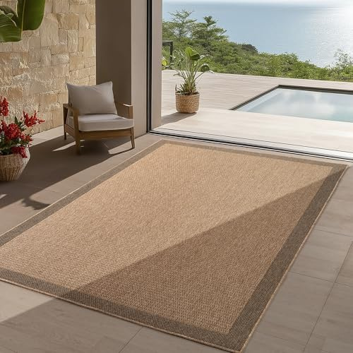 Teppium In- & Outdoor Teppich robust, wetterfest & pflegeleicht im natürlichen Jute-Look, ideal für Wohnzimmer, Küche, Terrasse, Garten und Balkon, 200x290 cm