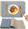 Myir JUN Tischsets Abwaschbar und Untersetzer, Platzsets Abwaschbar Doppelseitigen Platzdeckchen Kunstleder rutschfest Tischset Lederoptik für Speisetisch (Bräunlich/Zartes Blau, 4er Set)