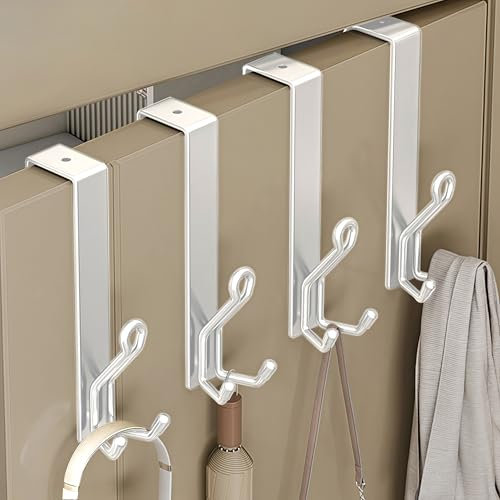 WBDXWB Over The Door Hook, 4 Pack Heavy Duty Over Door Hanger for Coats, Bags, Hats, Towels (Height:21cm/8.26in, White)