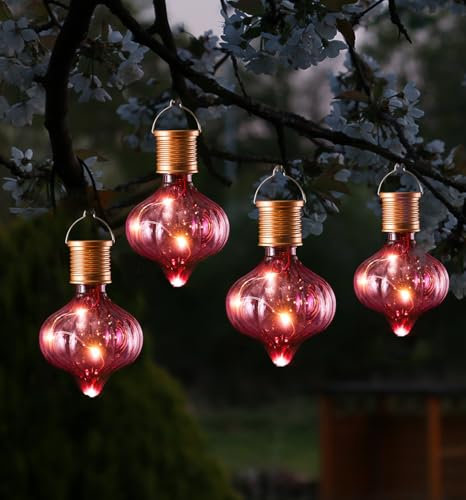 LED Solar Glühbirne Kugelleuchte Solarleuchte Terrasse Balkon Gartendeko (4 Stück Pink)