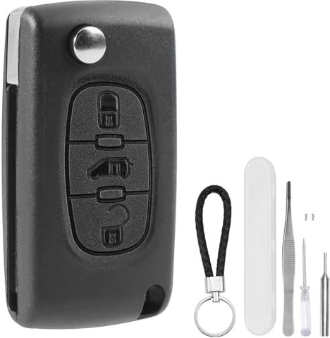 DXiongW Carcasa Llave de Coche 3 Botones CE0523 VA2 Compatible con Citroen Berlingo Dispatch Peugeot Partner Expert Fiat Scudo Toyota ProAce Carcasa para Llave Mando a Distancia Plegable con Llavero