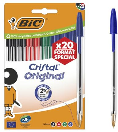 BIC Cristal Original Bolígrafos de Punta Media (1,00 mm) - Colores de Tinta Surtidos, Caja de Edición Especial de 20