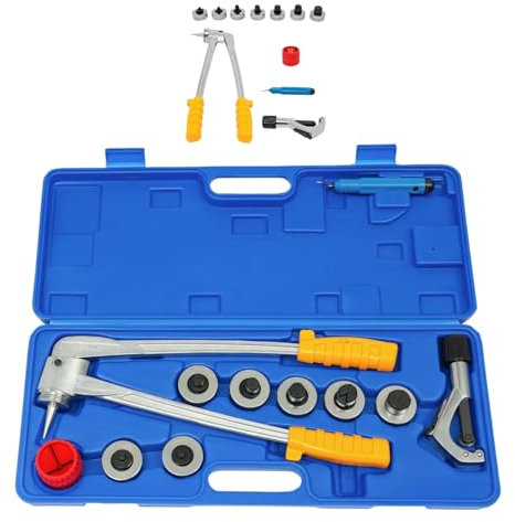 Rohrexpander Aufweitzange Rohraufweiter Satz, Manuelles Rohrweiter 10-28mm Aufweitzange Muffenzange mit Tragetasche & 7 austauschbaren Expanderköpfe ermöglichen für Kupfer-, Aluminium Aufweiten