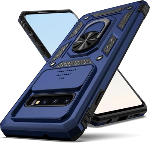 Handyhülle für Samsung Galaxy S10 4G Hülle mit Kameraschutz, Panzerhülle Schutzhülle Galaxy S10 4G mit 360° Metall Ring Ständer Military Stoßfest Bumper Hard Case Samsung S10 4G Cover (Blau)
