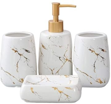 Seifenspender Seifenspender, 4-teiliges Set, modernes Badezimmer, Keramik, nachfüllbarer Flüssigseifenspender, Pumpflaschen-Set for Badezimmer Deko