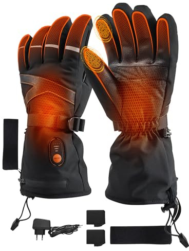 Beheizte Handschuhe für Herren und Damen,7,4V 3000mAh Wiederaufladbare Batterien Winterhandschuhe,Wasserdicht Warme Touchscreen Winddicht Fahrradhandschuhe fürs Skifahren Wandern Radfahren Arthritis L