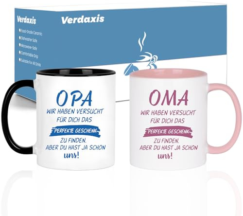 Verdaxis Oma und Opa Tassen Geschenk für Großeltern Weihnachten, Tassen Set mit Spruch, Geburtstag Geschenke für Beste Oma und Opa zum Weihnachten, Geburtstag, Jahrestag, Kaffeetasse Geschenk Set